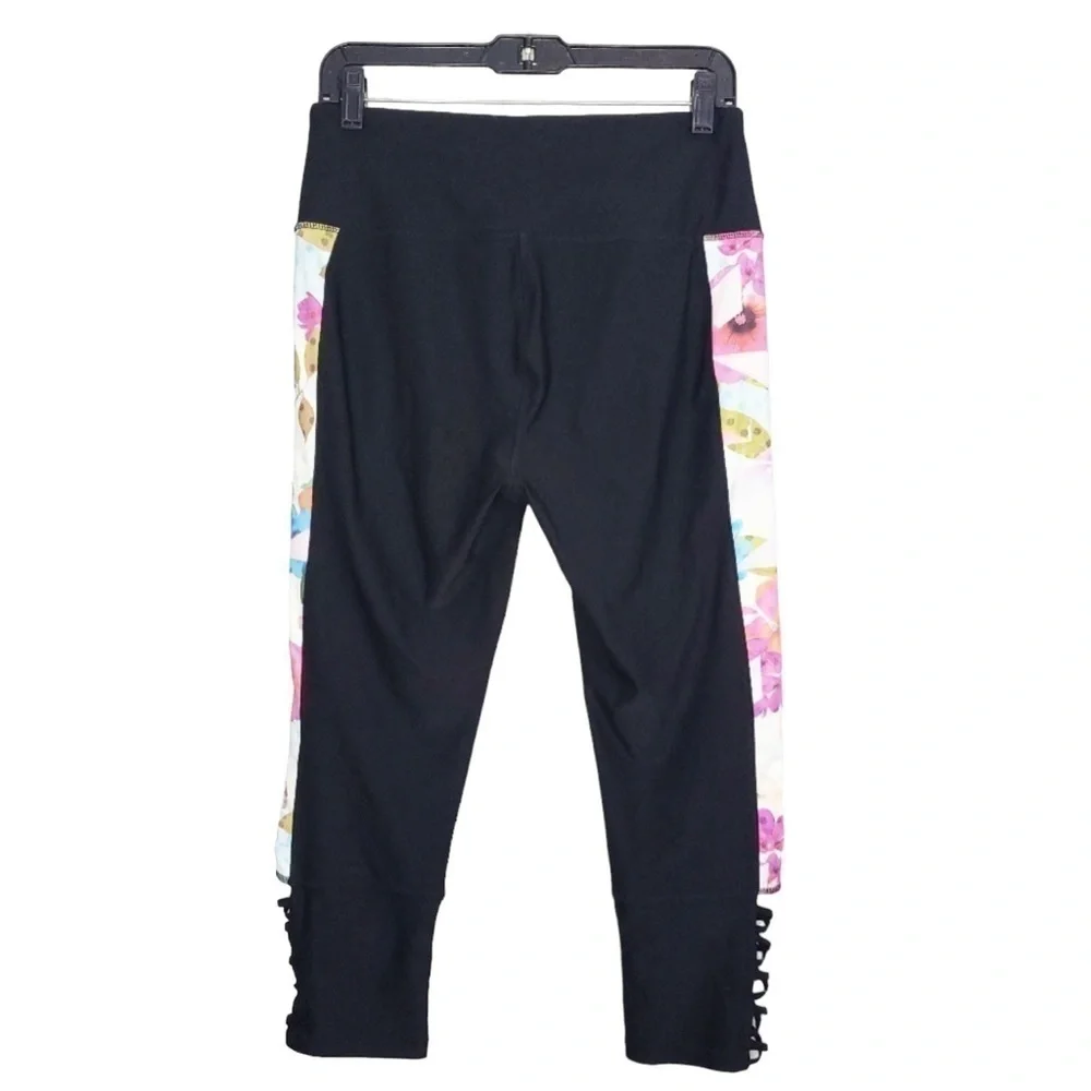 RBX Active Floral Lattice Hem Crop Capri Yoga Workout Gym Leggings Womens Size L